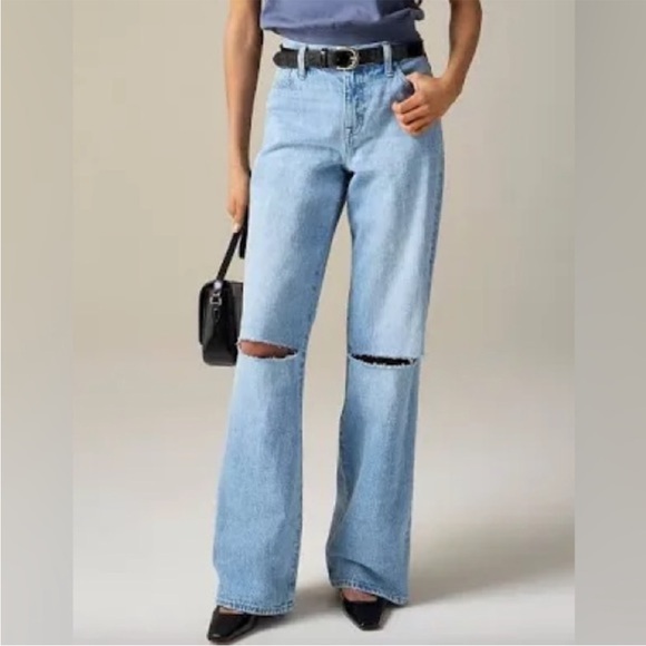 J Crew 84' Low Rise Wide Leg Jeans Light Wash Baggy Distressed Size 28 NWT